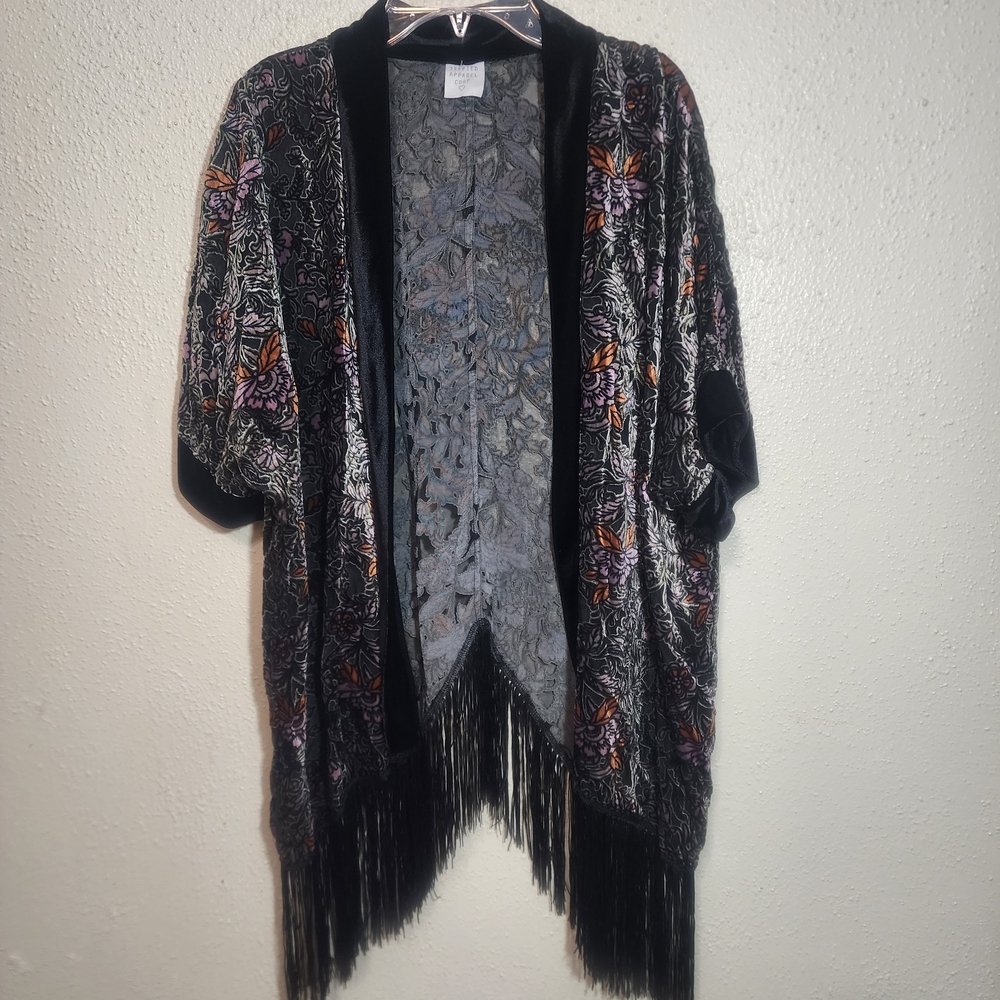 Tempted Black and Orange Fringe Cardigan